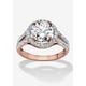 Women's 3 Tcw Round Cubic Zirconia Halo Double Shank Ring In Rose Gold-Plated by PalmBeach Jewelry in Rose Gold (Size 9)