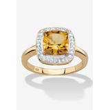 Women's 1.85 Tcw Genuine Citrine Diamond Accent 14K Gold-Plated Sterling Silver Halo Ring by PalmBeach Jewelry in Yellow (Size 7)