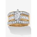 Women's 3.86 Tcw Marquise-Cut Cubic Zirconia 3-Piece Bridal Set Gold-Plated by PalmBeach Jewelry in Gold (Size 8)
