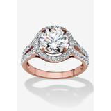 Women's 3 Tcw Round Cubic Zirconia Halo Double Shank Ring In Rose Gold-Plated by PalmBeach Jewelry in Rose Gold (Size 9)