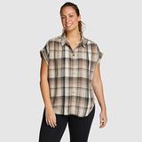 Eddie Bauer Women's Tranquil Short-Sleeve Shirred Shirt - Pattern - Mushroom - Size M