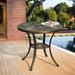 Dextrus 30 inch Patio Dining Table Cast Aluminum Outdoor Round Table with Umbrella Hole for Patio Backyard Deck Black Hammered Bronze