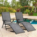NiamVelo Outdoor Lounge Chair Set of 2 Beach Patio Lounger Fold Lounge Chair with Adjustable Backrest & Foldable Footrest Gray