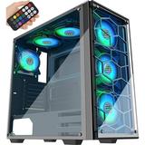 MUSETEX ATX Mid-Tower Case 907 Phantom Black 6 ARGB Fans USB3.0 Honeycomb Airflow Music Remote Control 2 Tempered Glass Panels Gaming PC Case Computer Chassis (907-MN6)