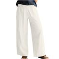 JWZUY Women Summer High Waisted Cotton Linen Palazzo Pants Wide Leg Long Lounge Pant Trousers with Pocket 1-White Small