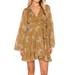 Free People Dresses | Free People Golden Brown Floral Mini Dress Flowy Boho Long Bell Sleeve Size S | Color: Brown/Tan | Size: S