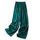 Wide Leg Trousers For Women Uk,Ladies Elastic High Waist Satin Wide Legs Trousers Solid Color Glossy Straight Palazzo Pants Summer Lightweight Business Dress Pants Casual Baggy Wide Trousers,Emerald