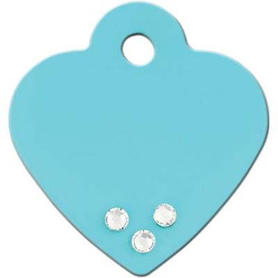 Quick-Tag Heart Personalized Engraved Pet ID Tag, Turquoise w/Clear Crystal, Small