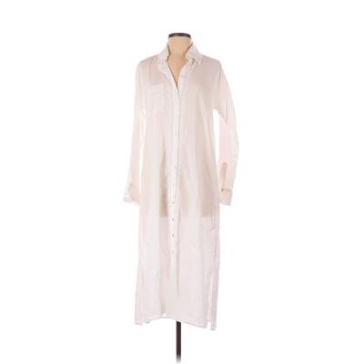 Subtle Luxury Casual Dress - Midi Collared Long sleeves: White Solid Dresses - Women's Size X-Small