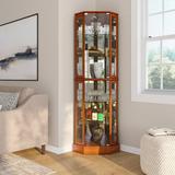 Andover Mills™ Schmidt Wood/Glass Lighted Corner Curio Cabinet 72" H Wood/Glass in Brown | Wayfair 23CCB7A281DF48A88B962D8FB173C9C5