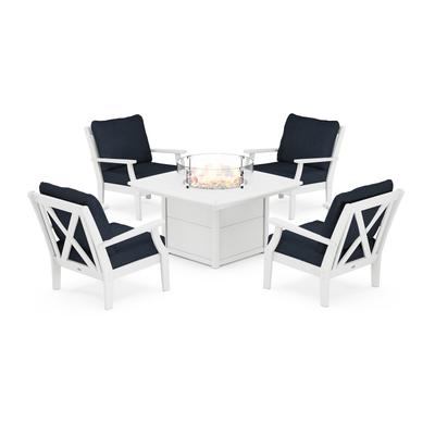 POLYWOOD Braxton 5-Piece Deep Seating Conversation Set with Fire Pit Table