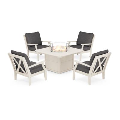 POLYWOOD Braxton 5-Piece Deep Seating Conversation Set with Fire Pit Table