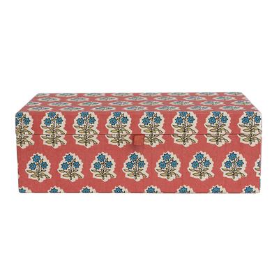 Fabric Covered Jewelry Box with Floral Pattern and Interior Mirror - 7.0"L x 12.0"W x 4.0"H