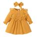 Mikrdoo Infant Baby Girls Outfits 18 Months Baby Girls Solid Color 24 Months Baby Girls Dress Headband 2Pcs Clothes Set Yellow