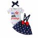 Efsteb Cute Fashion Girls Dresses Toddler Girl Clothes Summer Baby Girl Independence Day Dress Set Short Sleeve Letter Romper Bow Strap Dress Hairband 3Pcs Outfits Set Blue ï¼ˆ0-3 Monthsï¼‰