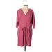 MNG Casual Dress - DropWaist Plunge 3/4 sleeves: Pink Print Dresses - Women's Size 10