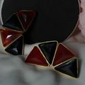 Zara Jewelry | Brand New Gold Plated Brass With Stone Style Bohemian Big Sized Stud Earrings | Color: Black/Red | Size: Os