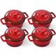 Lareina Mini Cocotte - 12oz Ceramic Casserole Dishes - Kitchen Casserole Sets With Handles And Lid - Small Baking Ramekins - Oven, Microwave & Dishwasher Safe - Set of 4 - Red