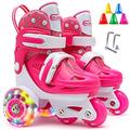 WSTERAO Kids Quad Roller Skate, Roller Skates Girls Boys, Double Brakes Luminous Wheels, 3-Point Balance Roller Shoes, Convenient & Simple Stable & Protective, 4 Sizes Adjutable