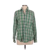 Galaxy by Harvic Long Sleeve Button Down Shirt: Green Plaid Tops - Women's Size Medium