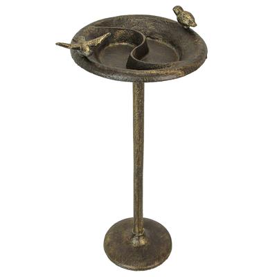 Rustic Cast Iron Aged Finish Bird Bath Feeder Pedestal Home Garden - 20 X 9.5 X 9 inches