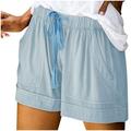 Summer Shorts Womens Biker Short Pants Drawstring Elastic Waist Pure Color Lightweight Casual Baggy Trendy Beach Hot Pants (S Light Blue-R)