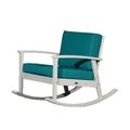 Rocking Chair Outdoor Indoor Rocker Chair with Deep Seat Cushion and Thicken Backrest Wooden Upholstered Leisure Armchair for Home Balcony Patio & Garden Driftwood Gray Finish+Dark Green Cushions