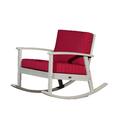 Rocking Chair Outdoor Indoor Rocker Chair with Deep Seat Cushion and Thicken Backrest Wooden Upholstered Leisure Armchair for Home Balcony Patio & Garden Driftwood Gray Finish+Burgundy Cushions