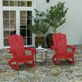 Merrick Lane Adirondack Rocking Chair with Cup Holder Weather Resistant HDPE Adirondack Rocking Chair in Red Set of 2