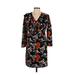 NY Collection Casual Dress - Sheath V Neck 3/4 sleeves: Black Floral Dresses - Women's Size Small Petite