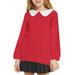 Arshiner Girls Preppy Tops Basic Long Sleeve T-Shirts Peter Pan Collar Soft Blouses Tees Red 12-13 Years