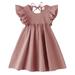 JNKLWPJS Toddler Linen Dress Baby Girls Ruffle Halter Sleeveless Casual Party Dresses Dark Pink 110CM