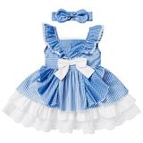 Baby Girl Gingham Dress Lace Flower Girls Ruffle Dress Infant Blue and White Plaid Dress Formal Pageant Bowknot Tutu Cute Princess Striped Dress with Bow Headband Blue Plaid 12-18 Months