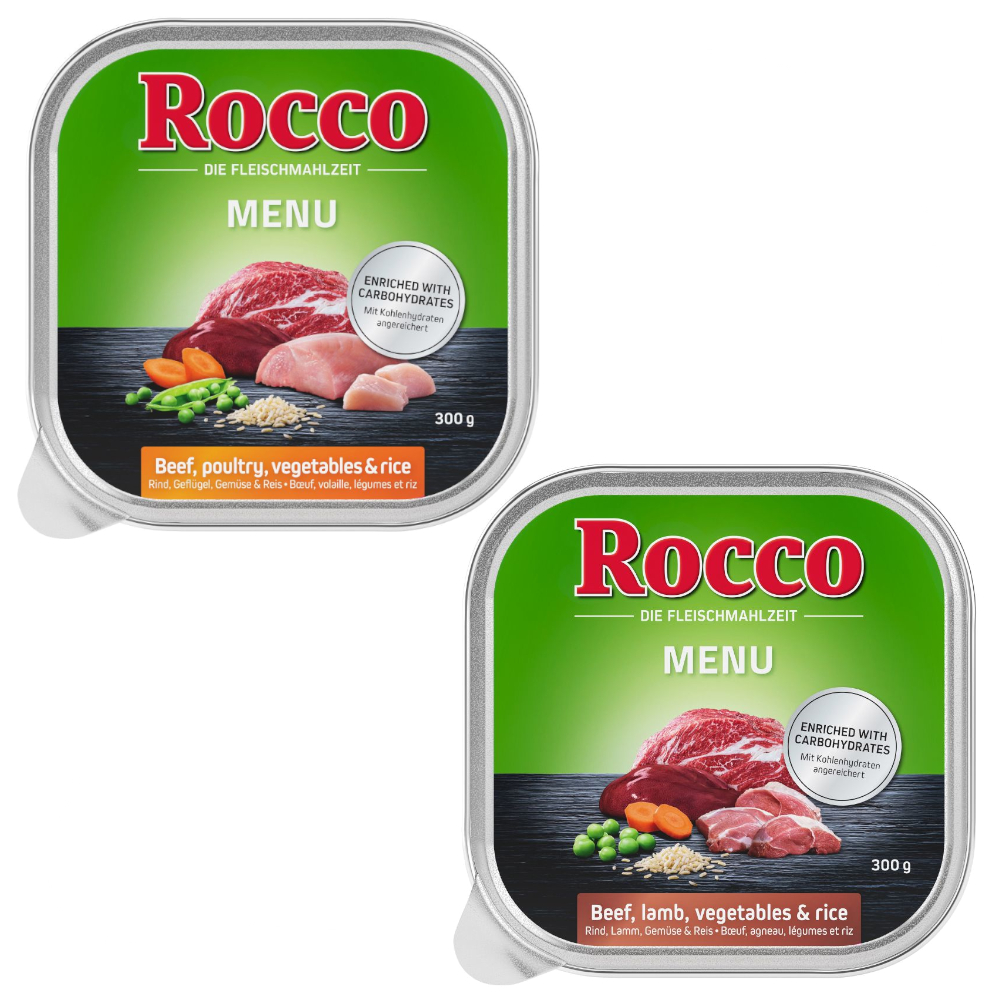 9x300g Beef, Poultry, Lamb Menu Trays Rocco Wet Dog Food