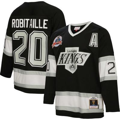 Herrentrikot von Mitchell & Ness mit Luc Robitaille, schwarzes Los Angeles Kings-Spielertrikot mit alternativem Kapitänsaufnäher, 1992/93, blaue Linie Image