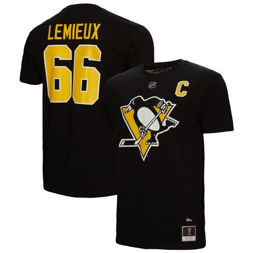 Mitchell & Ness Herren T-Shirt „Mario Lemieux“ der Pittsburgh Penguins mit Namen und Nummer, schwarz