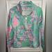 Lilly Pulitzer Sweaters | Lilly Pulitzer Mint Green & Neon Pink Coral Reef Print Knit 1/2 Zip Pullover Xs | Color: Green/Pink | Size: Xs