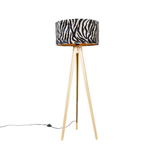 Stehlampe Holz mit Stoffschirm Zebra 50 cm - Stativ Classic