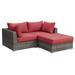 Poundex Furntiure Wicker-Fabric Outdoor Loveseat-Ottoman 3-Pc