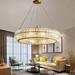 KPIBEST Crystal Halo Chandelier Lighting Modern 2-Level 8 Lights Luxury Pumpkin Ceiling Light Adjustable Gold Circular Pendant Lights for Kitchen Island Dining Living Room Bedroom