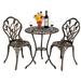 Sharpstar European Style Cast Aluminum Outdoor 3 Piece Tulip Bistro Set of Table and Chairs Bronze