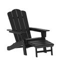 Flash Furniture Halifax HDPE Adirondack Chair with Cup Holder and Pull Out Ottoman All-Weather HDPE Indoor/Outdoor Lounge Chair in Black Set of 2