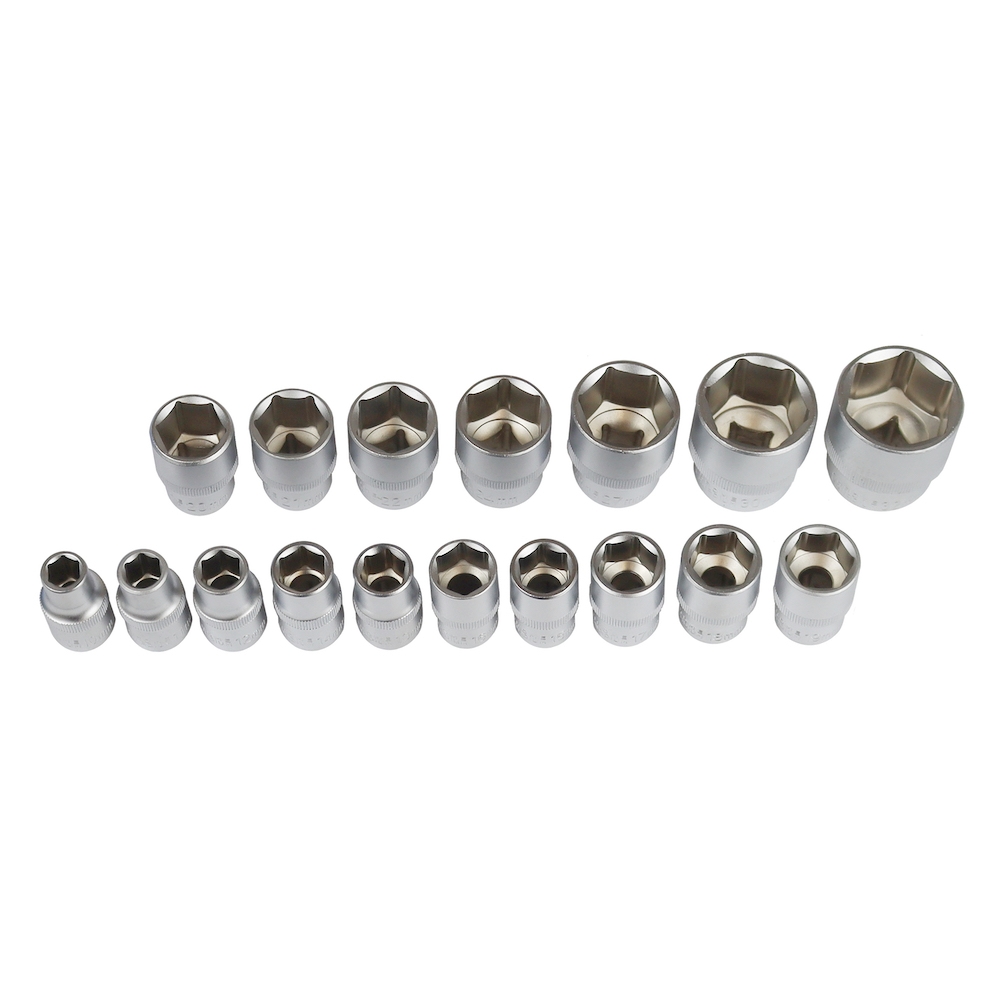 PROREGAL Werkzeug-Satz für Werkstattwagen Cheetah | Steckschlüssel-Garnitur 1/2" | 17 Teile | mit Schaumstoff-Schubladeneinlage | HxBxT 4,6x34x12,5cm Image