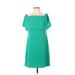 Charles Henry Casual Dress - Shift Boatneck Short sleeves: Green Print Dresses - Women's Size Small
