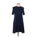 BCBGeneration Casual Dress - A-Line Crew Neck Short sleeves: Blue Print Dresses - Women's Size Medium