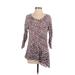 Nic + Zoe Casual Dress - Shift Scoop Neck 3/4 sleeves: Purple Dresses - Women's Size Small