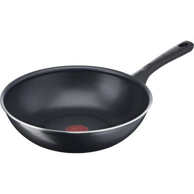 Wok TEFAL "Day by Day", schwarz, B:29,4cm H:7,5cm L:47cm Ø:28cm, Pfannen, Antihaftversiegelung, Thermo-Spot Temperaturanzeiger, 28 cm