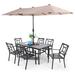 Lark Manor™ Alyah Rectangular 6 - Person 60" Long Outdoor Dining Set w/ Umbrella Metal in Brown | 60 W x 38 D in | Wayfair