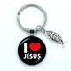 Porte-clé en forme de cœur symbole de jésus fait à la main Cabochon en verre pendentif en
