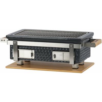 Keramik Holzkohletischgrill mit Holzunterlage Grau Outdoor Hibachi Grill für Camping - Bbq-toro